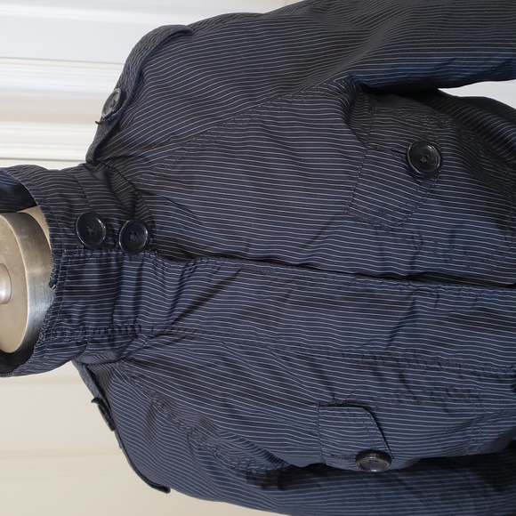 XHILARATION Black Longline Trench Coat Gray Pinstripes - Picture 1 of 16
